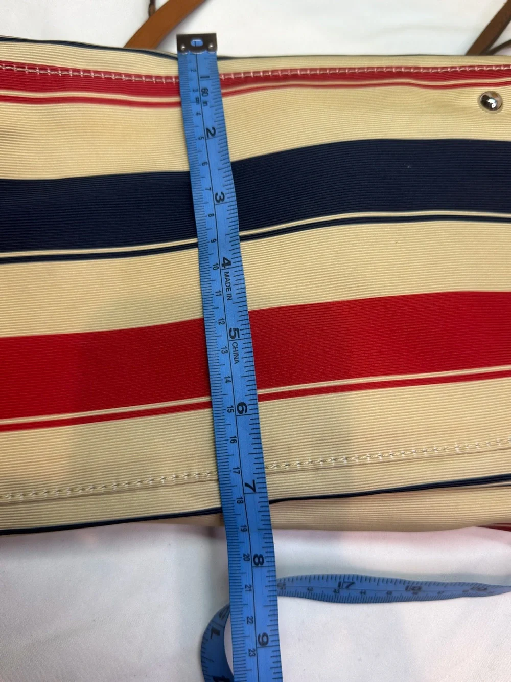 Lauren Ralph Lauren Red, Navy & Cream Striped Canvas Tote